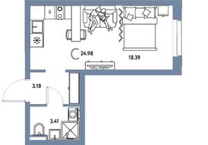 Студия квартира, вторичка, 25м2, 20/24 этаж