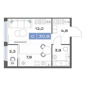 Студия квартира, вторичка, 31м2, 7/17 этаж