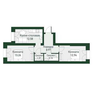 2-к квартира, вторичка, 53м2, 2/4 этаж