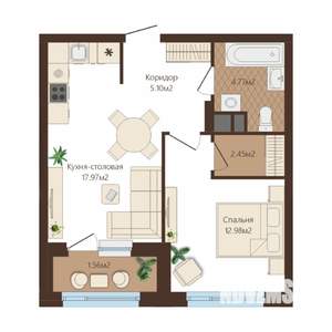 1-к квартира, вторичка, 45м2, 11/25 этаж