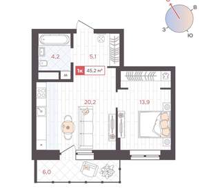 1-к квартира, вторичка, 45м2, 8/25 этаж