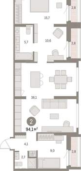 2-к квартира, вторичка, 94м2, 2/9 этаж