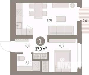 1-к квартира, вторичка, 38м2, 6/9 этаж
