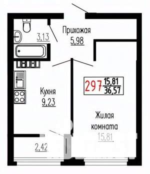 1-к квартира, строящийся дом, 37м2, 22/27 этаж