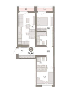 2-к квартира, вторичка, 70м2, 7/16 этаж