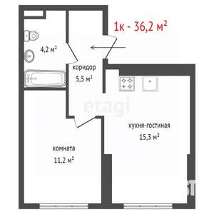 1-к квартира, вторичка, 36м2, 6/33 этаж
