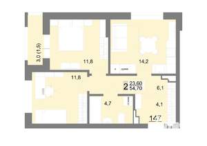 2-к квартира, вторичка, 55м2, 18/26 этаж