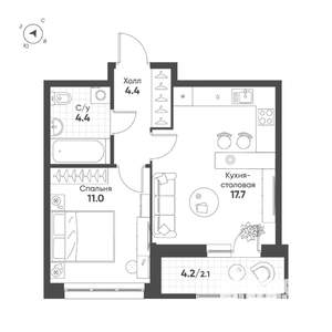 1-к квартира, строящийся дом, 40м2, 7/15 этаж