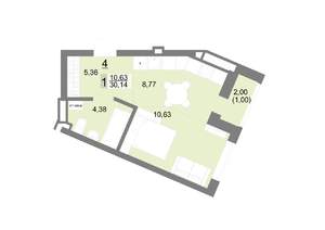 Студия квартира, строящийся дом, 30м2, 2/22 этаж