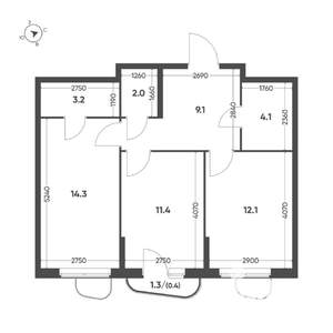 2-к квартира, вторичка, 57м2, 2/11 этаж