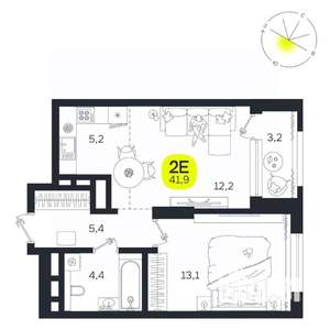 2-к квартира, вторичка, 42м2, 19/27 этаж