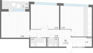 2-к квартира, вторичка, 118м2, 5/7 этаж