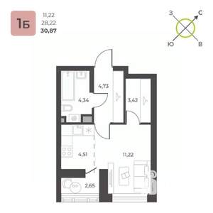 Студия квартира, строящийся дом, 31м2, 13/23 этаж
