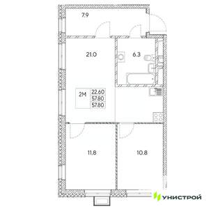 2-к квартира, вторичка, 58м2, 15/31 этаж