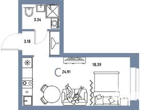Студия квартира, строящийся дом, 25м2, 2/25 этаж