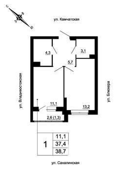 1-к квартира, вторичка, 39м2, 3/24 этаж