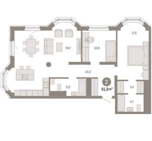 2-к квартира, вторичка, 92м2, 14/24 этаж