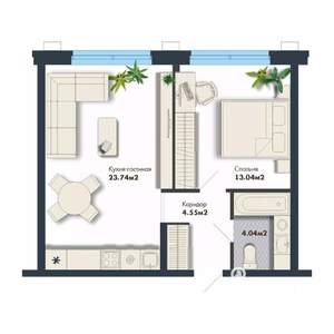 1-к квартира, вторичка, 45м2, 13/25 этаж