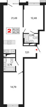 2-к квартира, вторичка, 65м2, 9/25 этаж