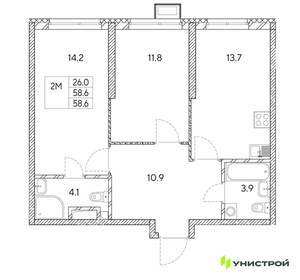 2-к квартира, вторичка, 59м2, 18/30 этаж