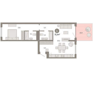 1-к квартира, вторичка, 75м2, 2/16 этаж