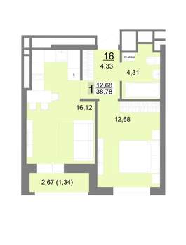 1-к квартира, вторичка, 39м2, 4/22 этаж