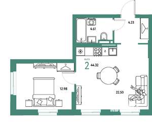 2-к квартира, вторичка, 44м2, 6/24 этаж