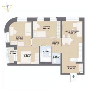 3-к квартира, вторичка, 73м2, 7/26 этаж