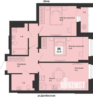 3-к квартира, строящийся дом, 66м2, 9/25 этаж