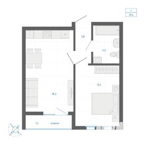 1-к квартира, вторичка, 39м2, 8/22 этаж