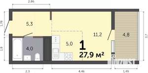 Студия квартира, вторичка, 28м2, 19/19 этаж
