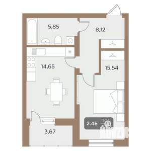 2-к квартира, вторичка, 46м2, 24/24 этаж