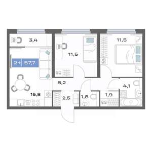2-к квартира, строящийся дом, 58м2, 8/25 этаж