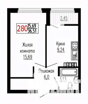 1-к квартира, строящийся дом, 36м2, 21/27 этаж