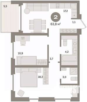 2-к квартира, вторичка, 64м2, 19/24 этаж