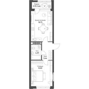 1-к квартира, строящийся дом, 46м2, 11/16 этаж