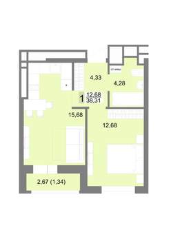 1-к квартира, строящийся дом, 38м2, 12/22 этаж