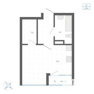Студия квартира, вторичка, 30м2, 4/22 этаж