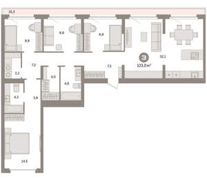 4-к квартира, вторичка, 123м2, 7/9 этаж