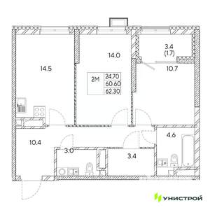 2-к квартира, вторичка, 62м2, 29/31 этаж