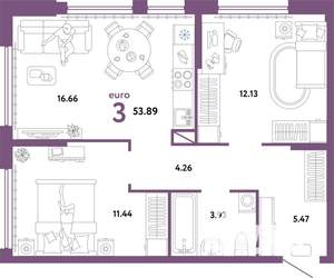 3-к квартира, вторичка, 54м2, 6/24 этаж