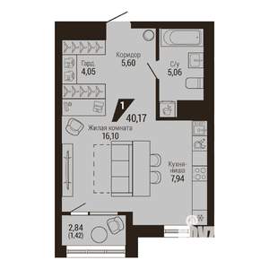 1-к квартира, вторичка, 40м2, 8/23 этаж