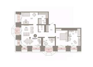 2-к квартира, вторичка, 107м2, 23/24 этаж