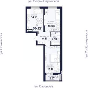 2-к квартира, вторичка, 56м2, 12/17 этаж