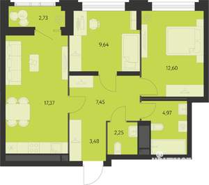 2-к квартира, вторичка, 59м2, 14/22 этаж