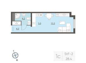 Студия квартира, вторичка, 29м2, 21/25 этаж