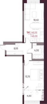 1-к квартира, вторичка, 47м2, 9/25 этаж