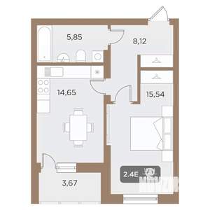 2-к квартира, вторичка, 46м2, 15/24 этаж