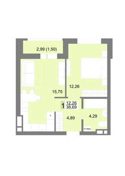 1-к квартира, вторичка, 39м2, 11/22 этаж