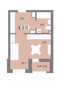 1-к квартира, вторичка, 30м2, 14/25 этаж